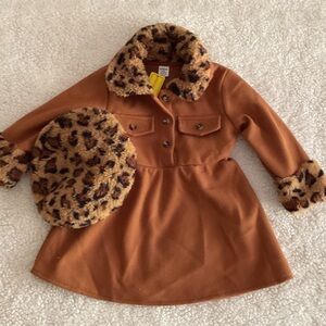 SHEIN Brown Pea Coat with Leopard Print Accents